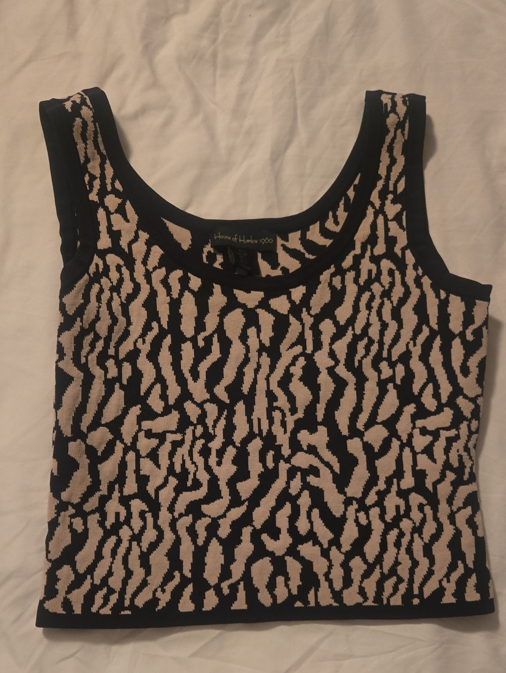 House of Harlow 1960 Black and Cream Patterned Knit Tank